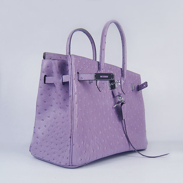 High Quality Fake Hermes Birkin 35CM Ostrich Veins Handbag Purple 6089 - Click Image to Close